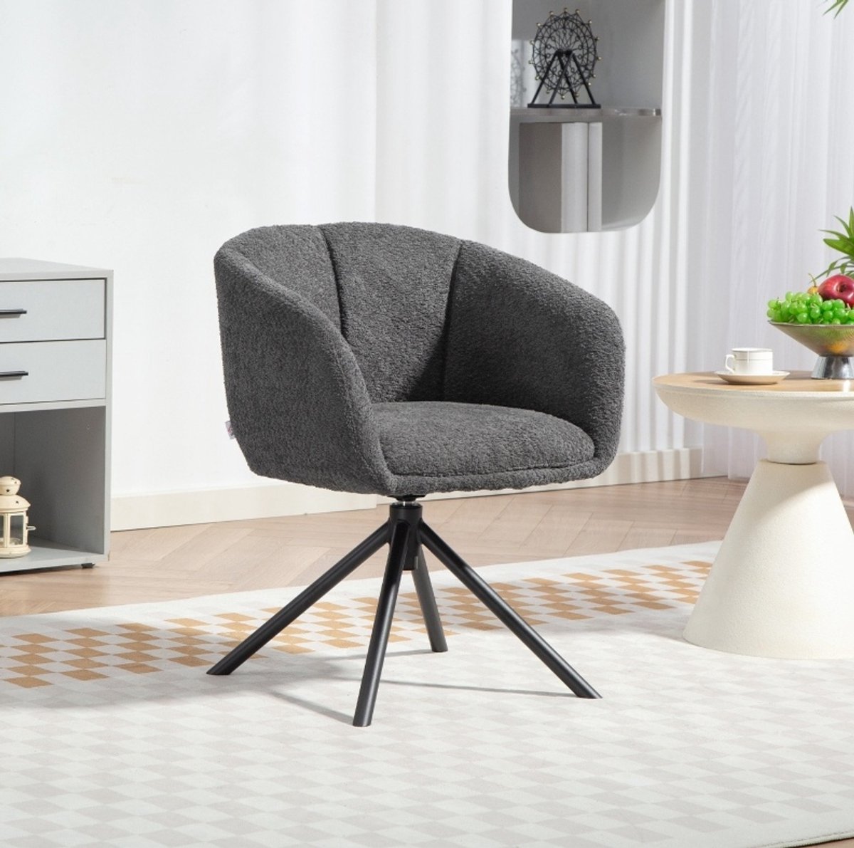 REDOM - Fauteuil - draaibaar - met armleuningen en gewatteerde zitting - metalen onderstel - stof - woonkamer of leeshoek - 58,5 x 59 x 78,5 cm