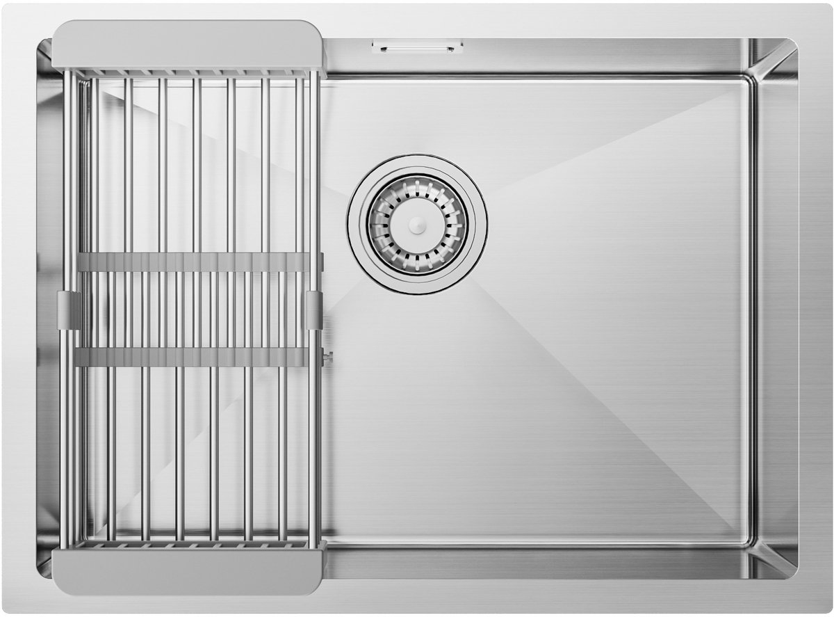 CECIPA Max Spoelbak voor keuken 60x44cm - Inbouwspoelbak - Spoelbakken Keuken RVS - Spoelbak Met Verstelbaar Mandje - Met Afdruiprek