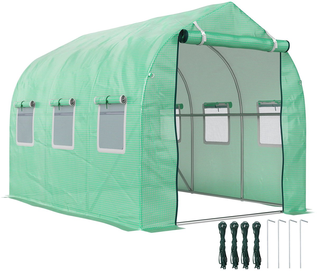 Bresht Kweektunnel - Foliekas - Kas - 5,75 m² - 6 Ramen - Ritssluiting - UV-bestendig - Stalen frame - Groen - 295 x 195 x 196 cm