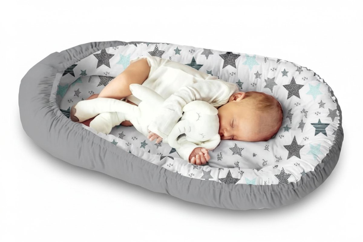 KIRA® Babynestje - 100% katoen - Baby Nestje - Baby Bed - Grijs - 80cm x 70cm x 1cm