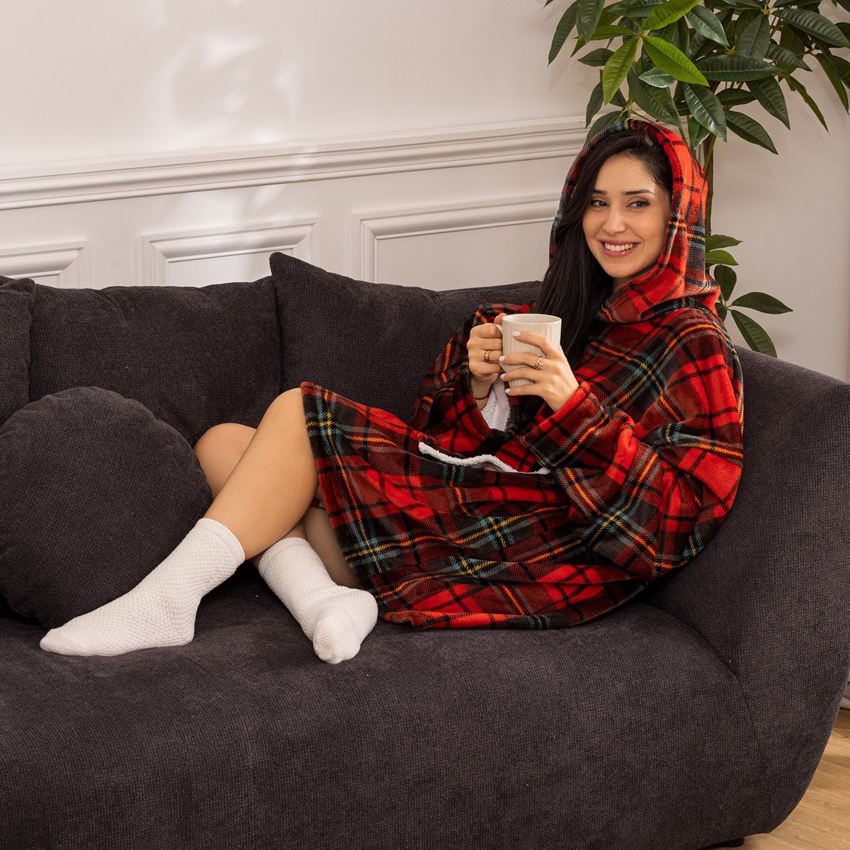 Poncho plaid 'Tartan' - Rood
