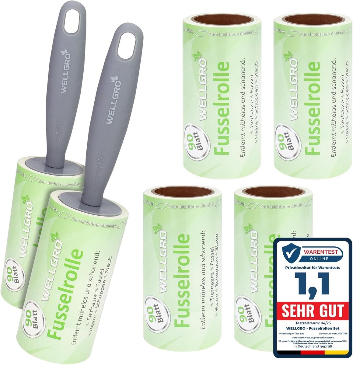 Pluisroller Set - 6 Rollen - 2 Dispensers - 90 Vellen per Rol - Diagonaal Geperforeerd