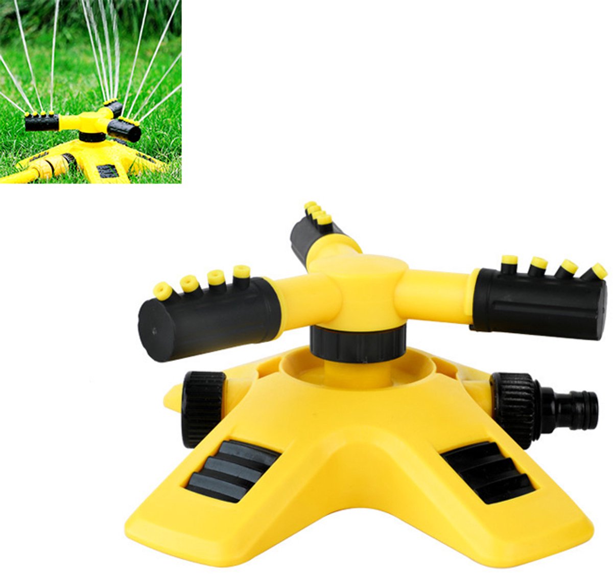 Gazonsproeier - Grassproeier - Tuinsproeier - Bevloeier - Sproeiinstallatie - 360 Graden Roteerbaar, Instelbare Spuitrichting - Kunststof - 20,5×18×9 Cm - Geschikt voor gazon, tuin, plantenbedden, moestuin en buitenbeplanting - Geel