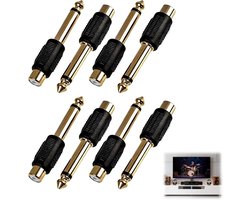 Audio Adapters 6.35mm Jack Plug naar Cinch Jack voor Versterker, Mixer en Hoofdtelefoon - 8 Stuks, Goud Geplateerd, Ideaal voor Thuisbioscoop en Geluidsinstallaties