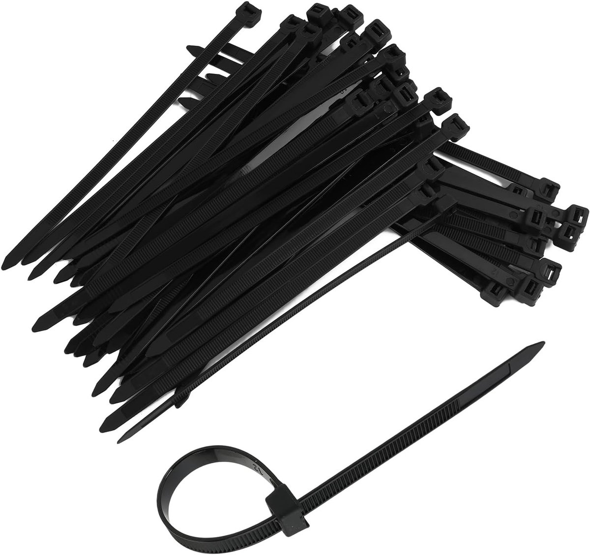 Set van 100 Zwarte Plastic Kabelbinders, 200 mm x 8 mm, Sterk voor Kabelbeheer, Tuinieren en Buitengebruik, Duurzame Kabelbinders van Hoogwaardige Kunststof