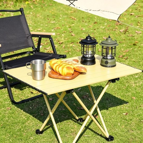 Ultralichte opvouwbare campingtafel 68x48x41 cm Gele strandtafel voor buiten Inklapbare picknicktafel ideaal voor reizen en backpacken — afbeelding 2