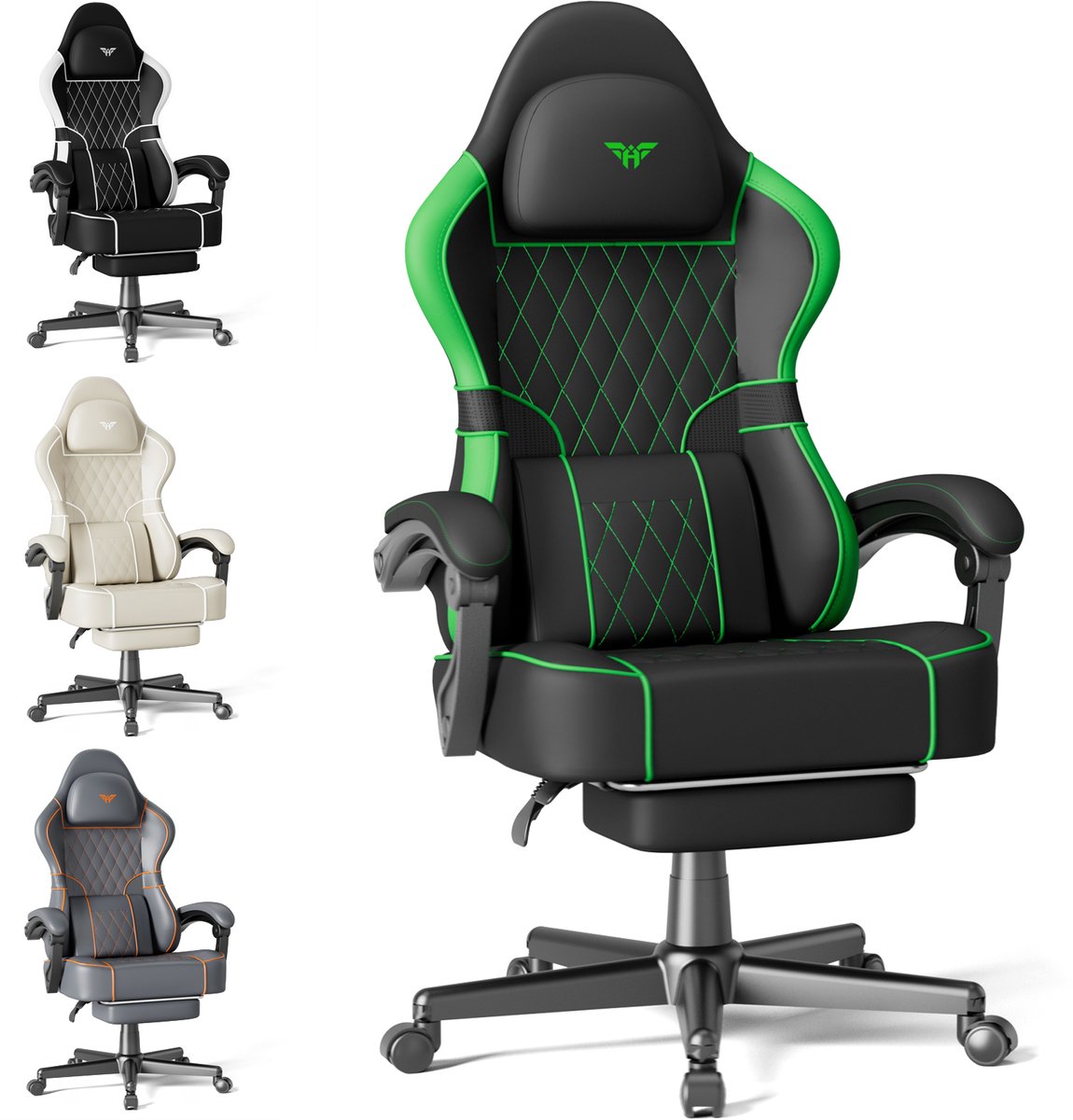 Arvioo CK-HD560 Gaming Stoel - Voetensteun - Massage Lendenkussen - PVC Zwart-Groen