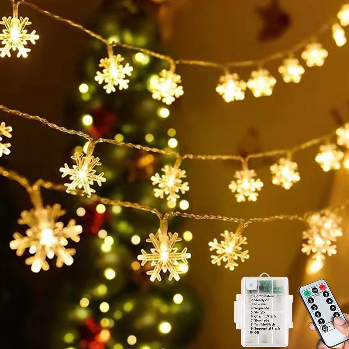 SnelShoppen - Waterdichte Sfeerverlichting 60 LED 7 m Batterij Aangedreven 8 Verlichtingsmodi met Afstandsbediening Decoratieve Lichten voor Binnen en