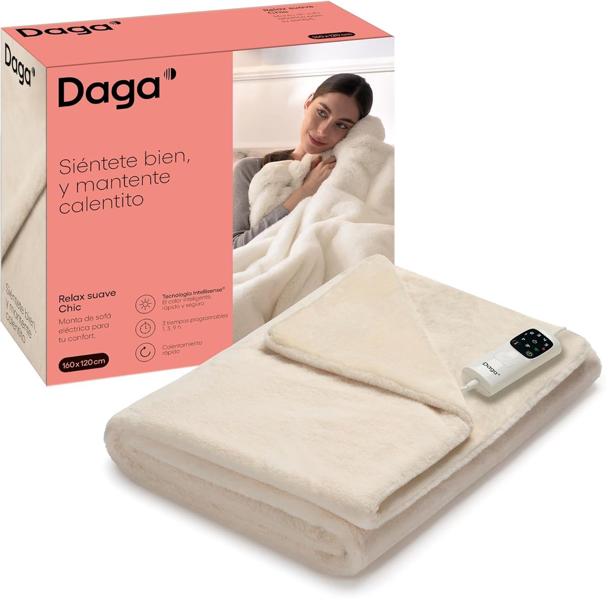 SnelShoppen - Daga Relax Soft Chic Elektrische Sofa Dekentje met Intellisense Verwarmingstechnologie, Zacht Stof, Chic Vacht Effect, 6 Temperatuurinst