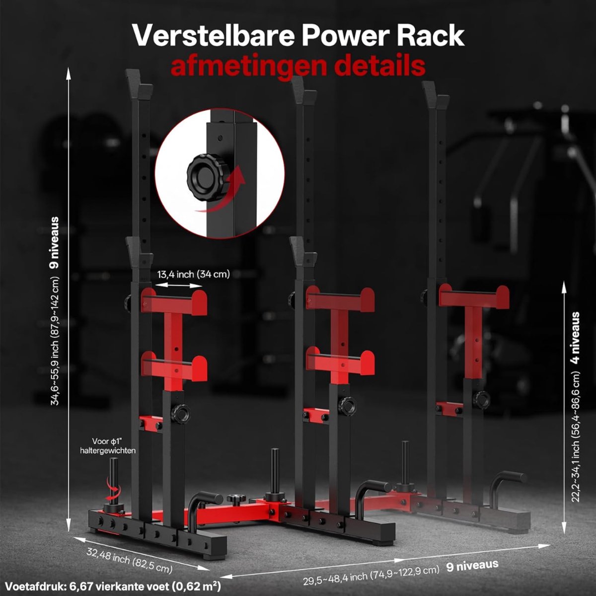 Groupe SEB JCP Squat Rack - Pull up Station - Zwart/Rood thumbnail 2