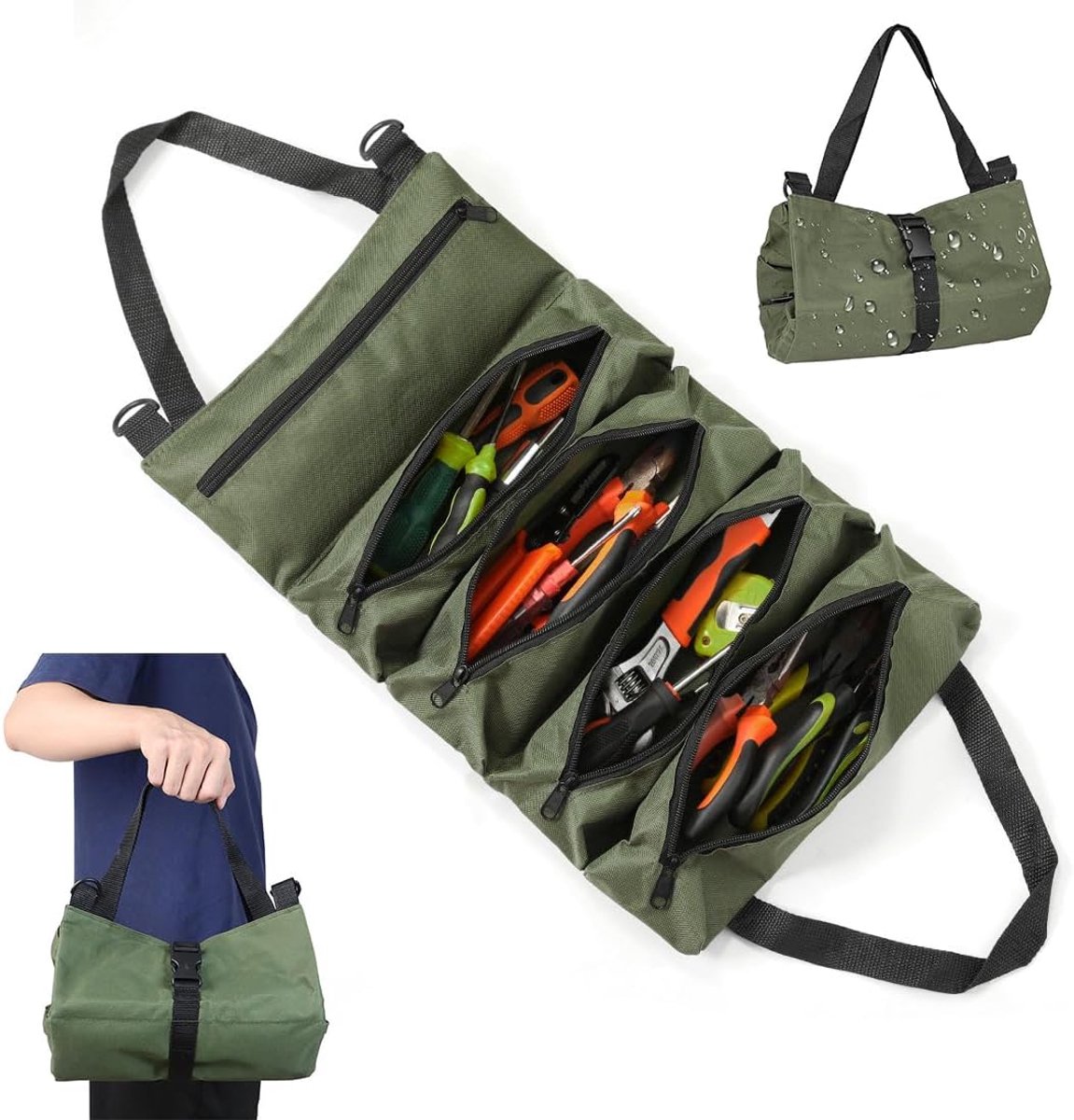 SnelShoppen - Tool Bag Roller Bag Klein en Leeg met 5 Ritscompartimenten, Oxford Stof, Hanglus, Perfect voor Elektriciens en Ambachtslieden