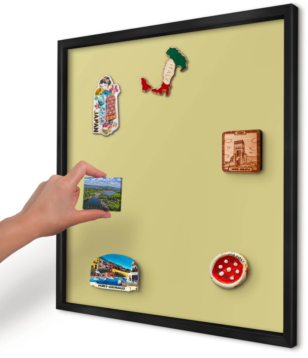 Artprintcave Geel Magneetbord mit Zwart Frame - 50x50 cm - Lichte Mosterd Notitiebord - Minimalist Magnetisch Bord Voor Magneten - Achtergronden En Patronen