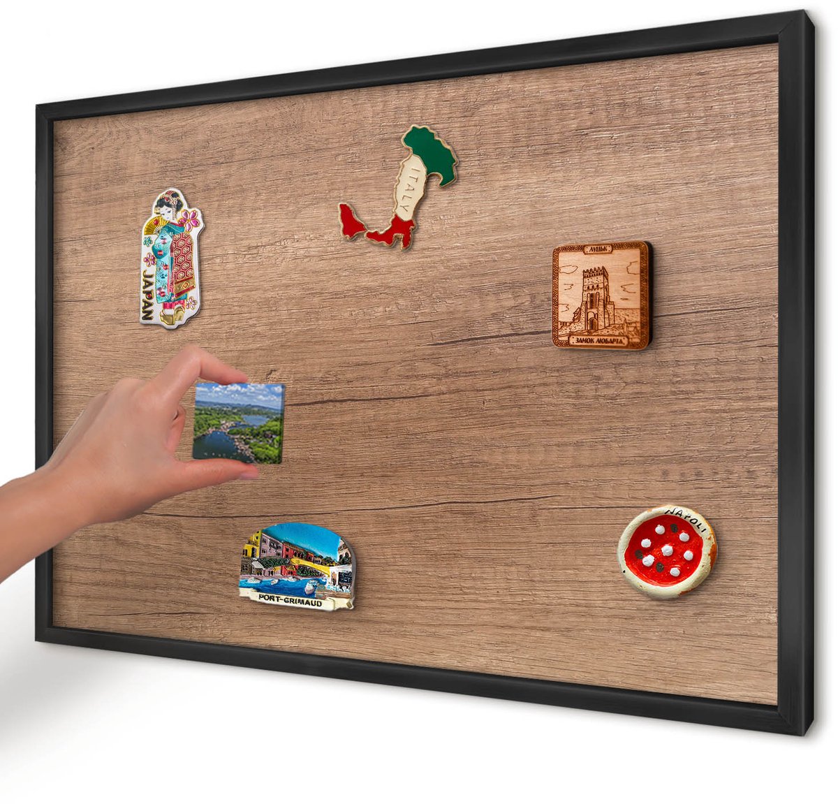 Artprintcave Bruin Magneetbord mit Zwart Frame - 60x40 cm - Houtstructuur Magnetisch Bord - Rustiek Magneetbord Voor Foto's - Texturen