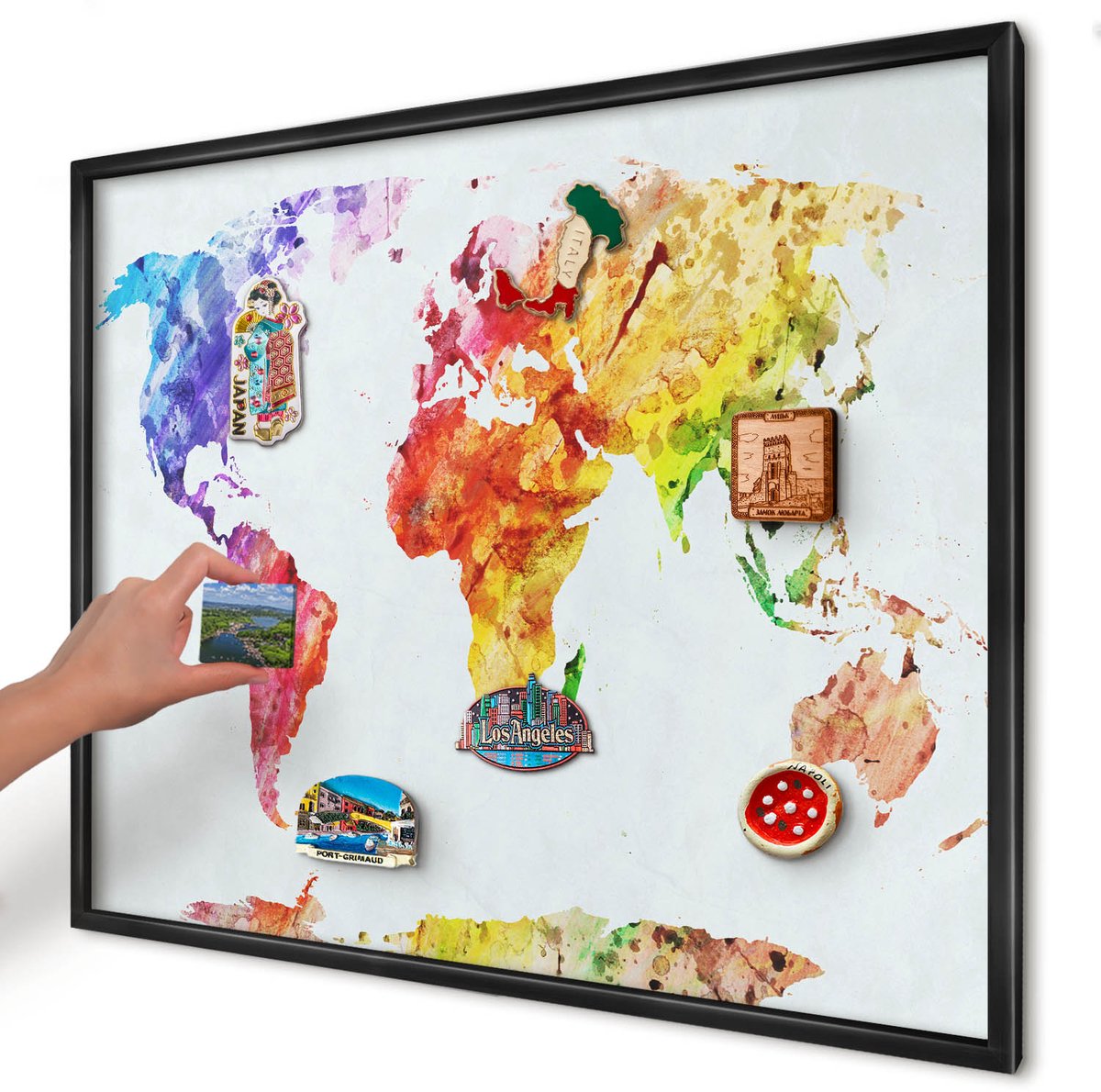 Artprintcave Geel Magneetbord mit Zwart Frame - 80x60 cm - Kleurenkaart Wandbord Magnetisch - Waterverf Magnetische Organizer - Kaarten