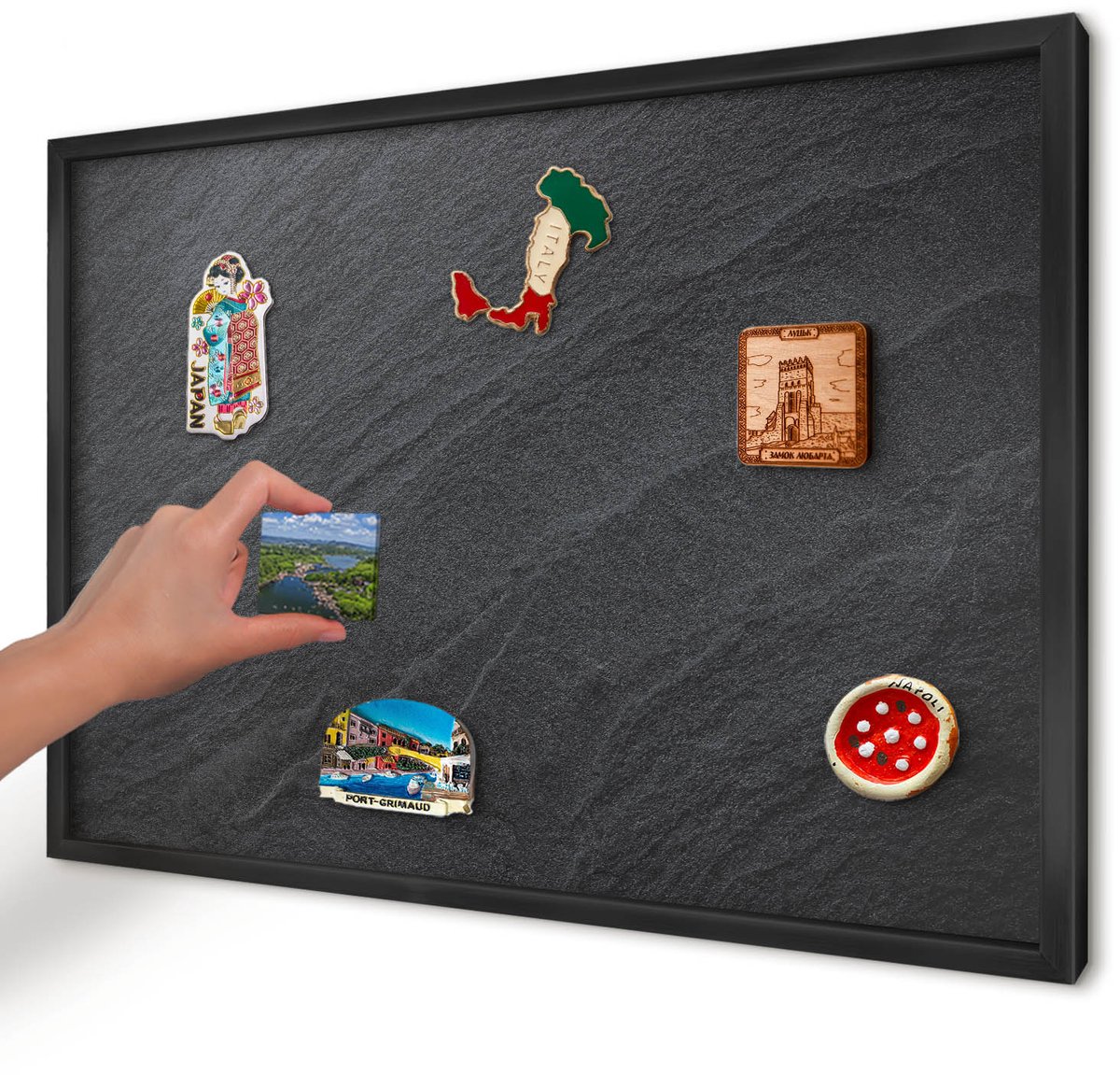 Artprintcave Zwart Magneetbord mit Zwart Frame - 60x40 cm - Grijze Textuur Magneetbord Voor Keuken - Minimalist Memobord Keuken - Texturen