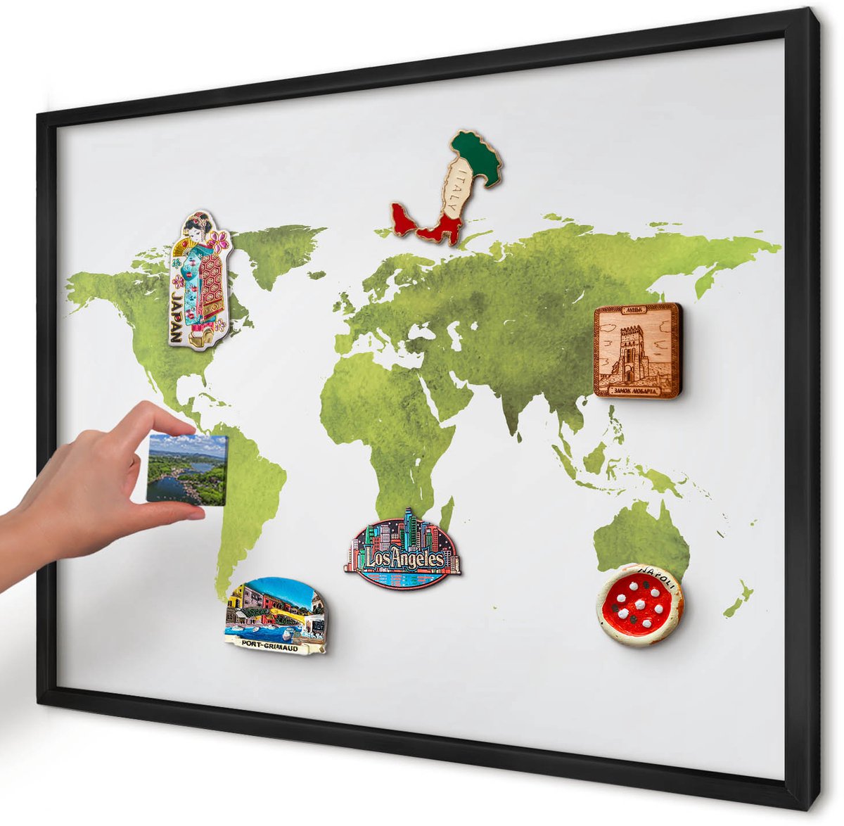 Artprintcave Groente Magneetbord mit Zwart Frame - 70x50 cm - Groene Kaart Magnetisch Bord Voor Magneten - Waterverf Magnetisch Bord - Kaarten