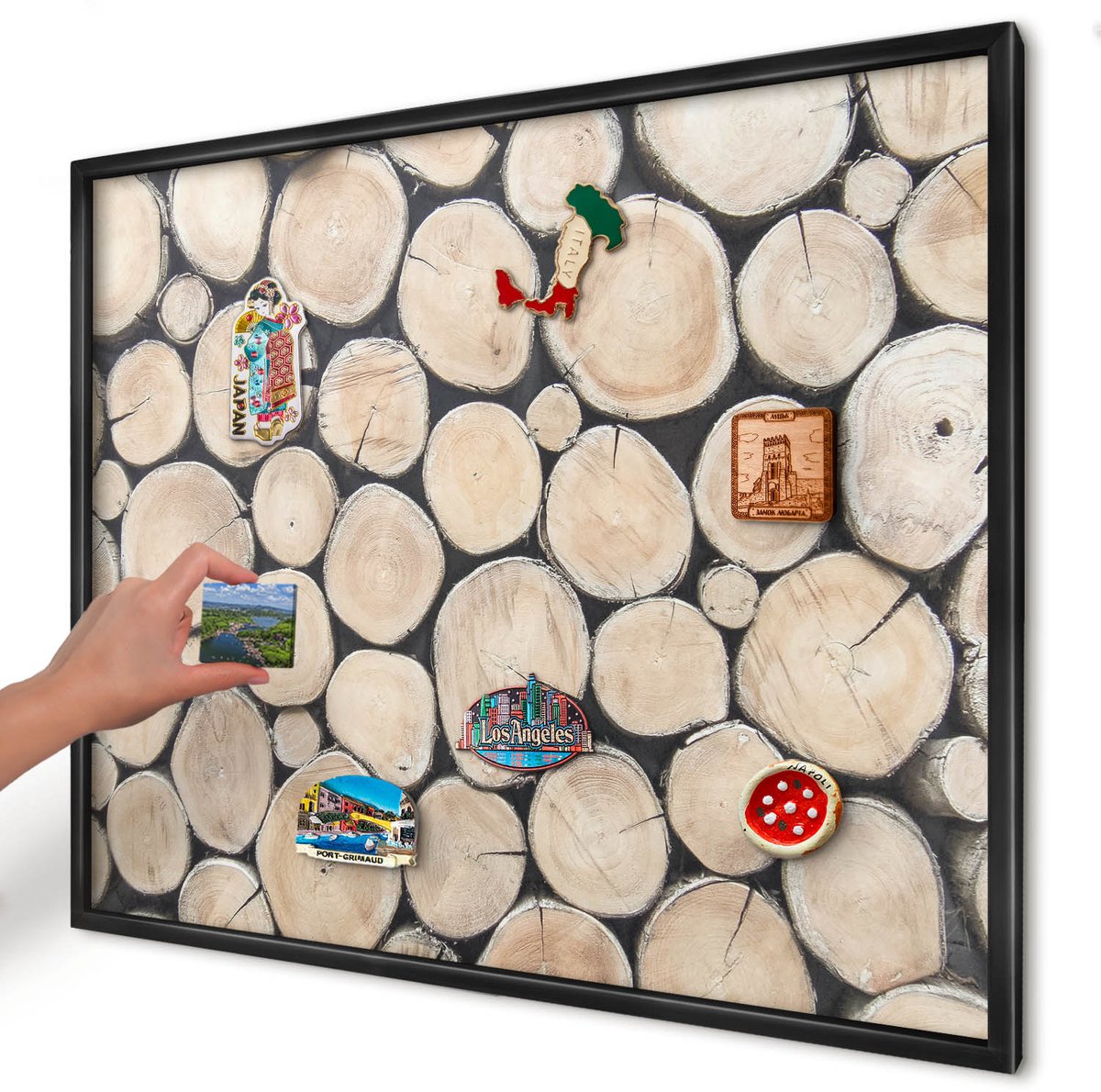 Artprintcave Beige Magneetbord mit Zwart Frame - 80x60 cm - Houtstructuur Magnetische Organizer - Rustiek Magneetbord Voor Keuken - Texturen