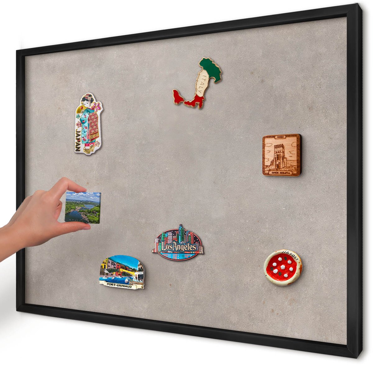 Artprintcave Grijs Magneetbord mit Zwart Frame - 70x50 cm - Neutrale Elegantie Bord Voor Magneten - Minimalist Memobord Keuken - Texturen