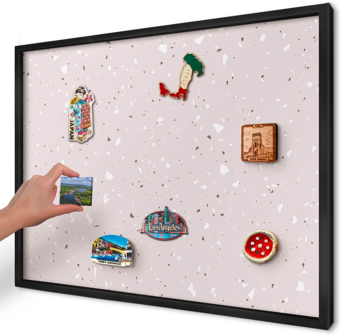 Artprintcave Roze Magneetbord mit Zwart Frame - 70x50 cm - Modern Terrazzo Magneetbord Voor Keuken - Modern Memobord Keuken - Achtergronden En Patronen