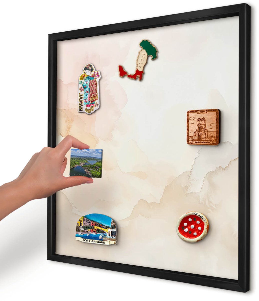 Artprintcave Beige Magneetbord mit Zwart Frame - 50x50 cm - Pastel Vrede Magnetisch Bord - Waterverf Bord Voor Magneten - Abstractie
