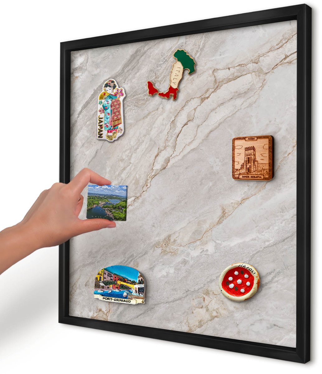 Artprintcave Grijs Magneetbord mit Zwart Frame - 50x50 cm - Marmeren Elegantie Bord Voor Magneten - Modern Memobord Keuken - Texturen