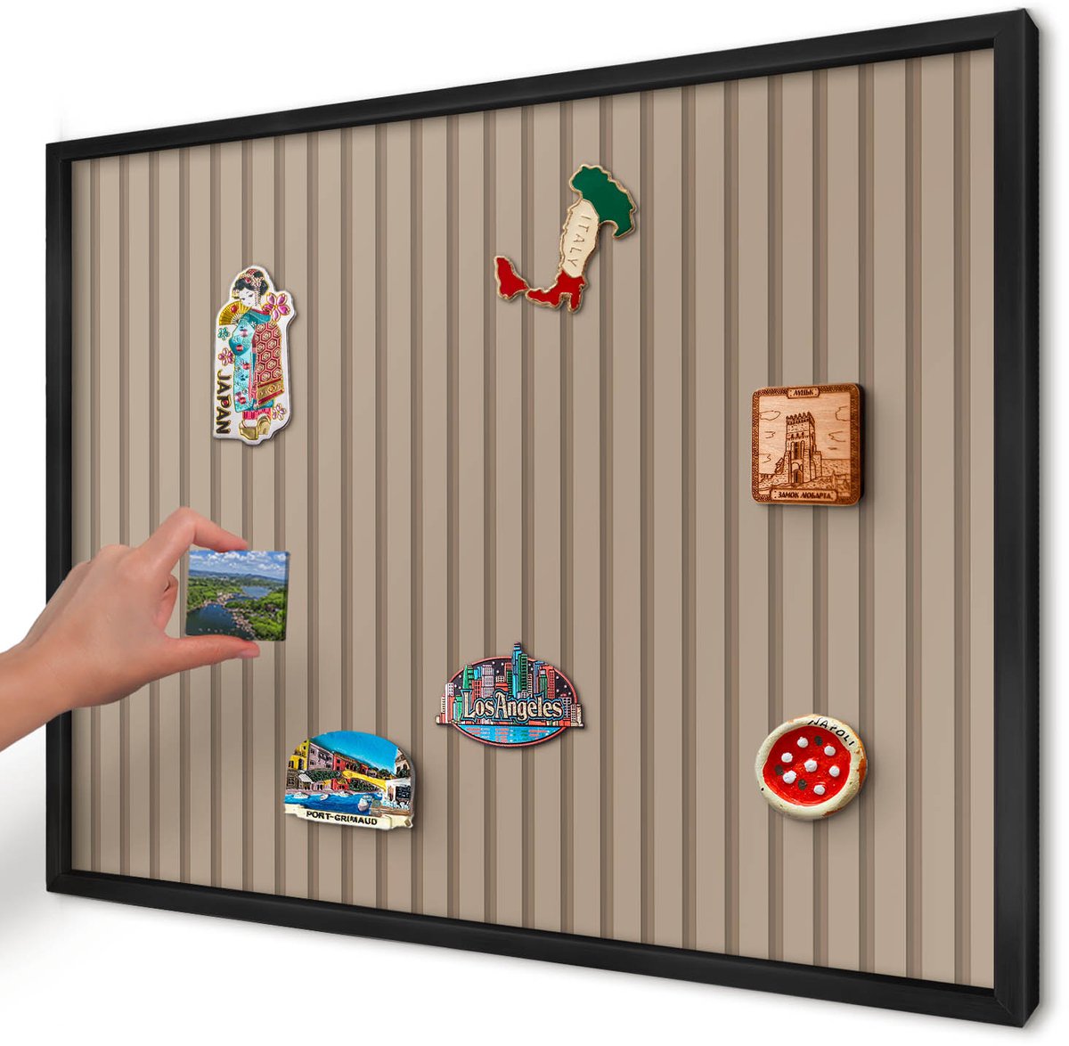 Artprintcave Beige Magneetbord mit Zwart Frame - 70x50 cm - Verticale Strepen Bord Voor Magneten - Geometrische Magneet Bord mit Frame - Achtergronden En Patronen