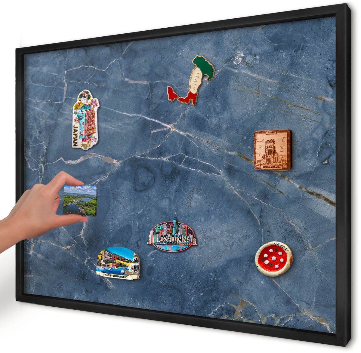 Artprintcave Marine Magneetbord mit Zwart Frame - 70x50 cm - Marmeren Elegantie Magneetbord Voor Keuken - Modern Wandbord Magnetisch - Texturen