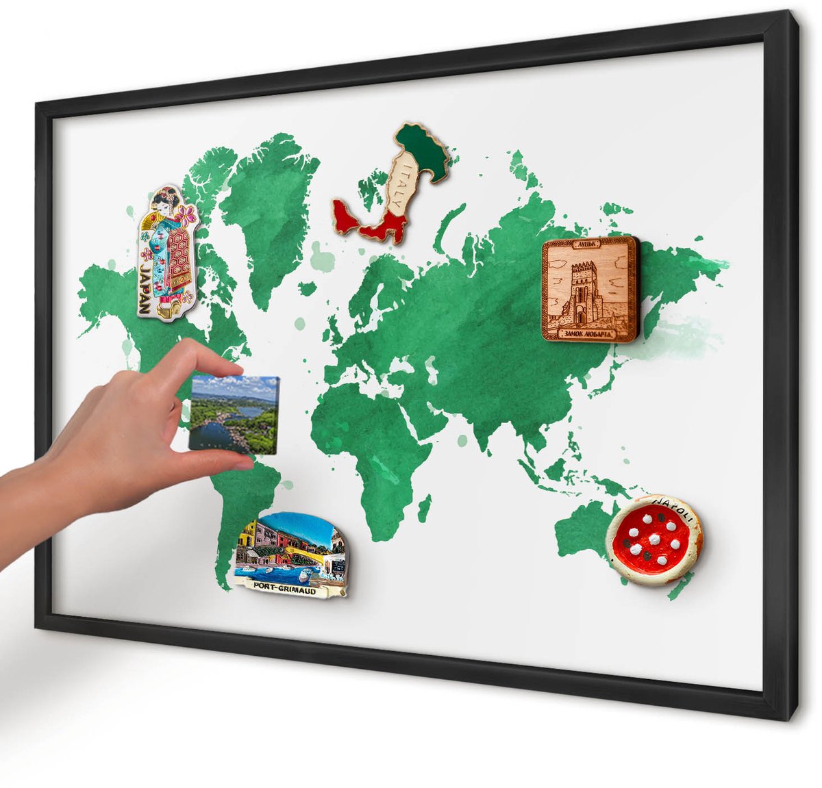 Artprintcave Groente Magneetbord mit Zwart Frame - 60x40 cm - Groene Kaart Magnetische Organizer - Waterverf Magnetisch Bord - Kaarten