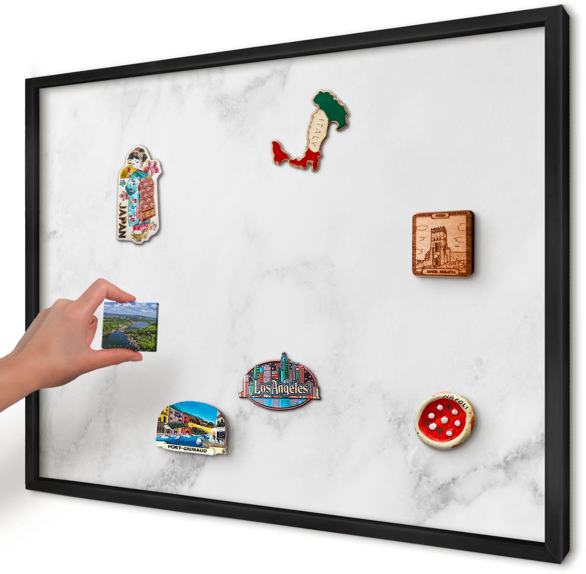 Artprintcave Wit Magneetbord mit Zwart Frame - 70x50 cm - Elegant Marmer Magnetische Organizer - Minimalist Magneetbord Voor Keuken - Texturen