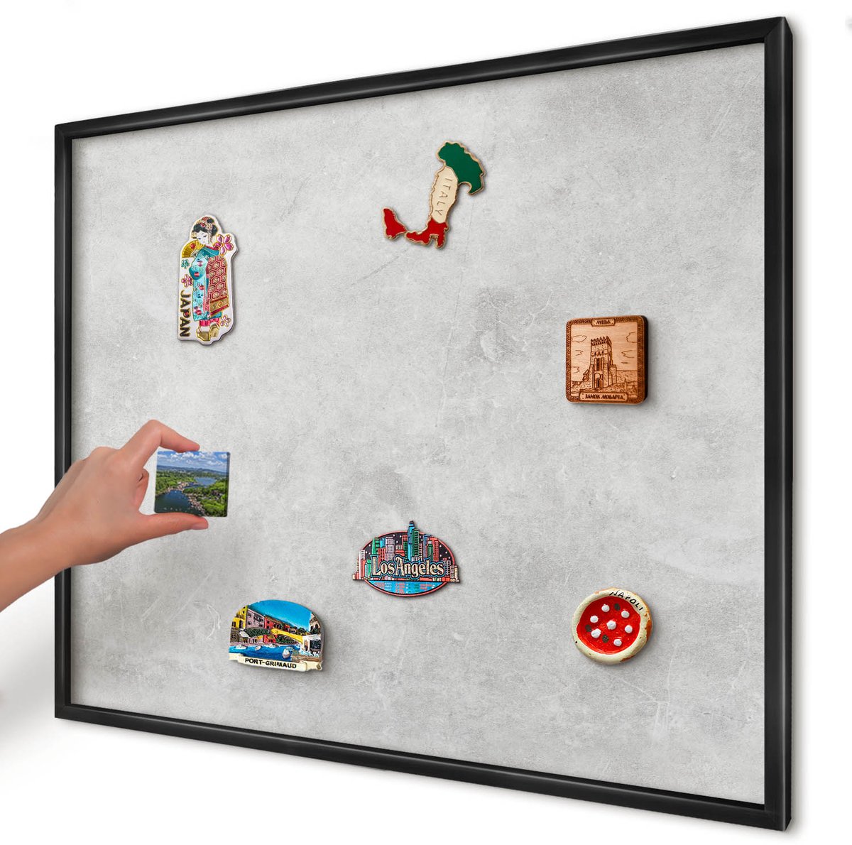 Artprintcave Grijs Magneetbord mit Zwart Frame - 80x60 cm - Grijze Elegantie Magnetisch Bord Voor Magneten - Minimalist Memobord Keuken - Achtergronden En Patronen