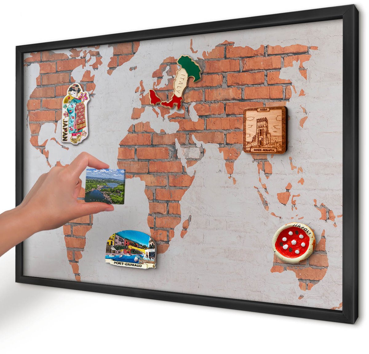 Artprintcave Oranje Magneetbord mit Zwart Frame - 60x40 cm - Bakstenen Plattegrond Magnetisch Bord - Industrieel/Loft Notitiebord - Kaarten