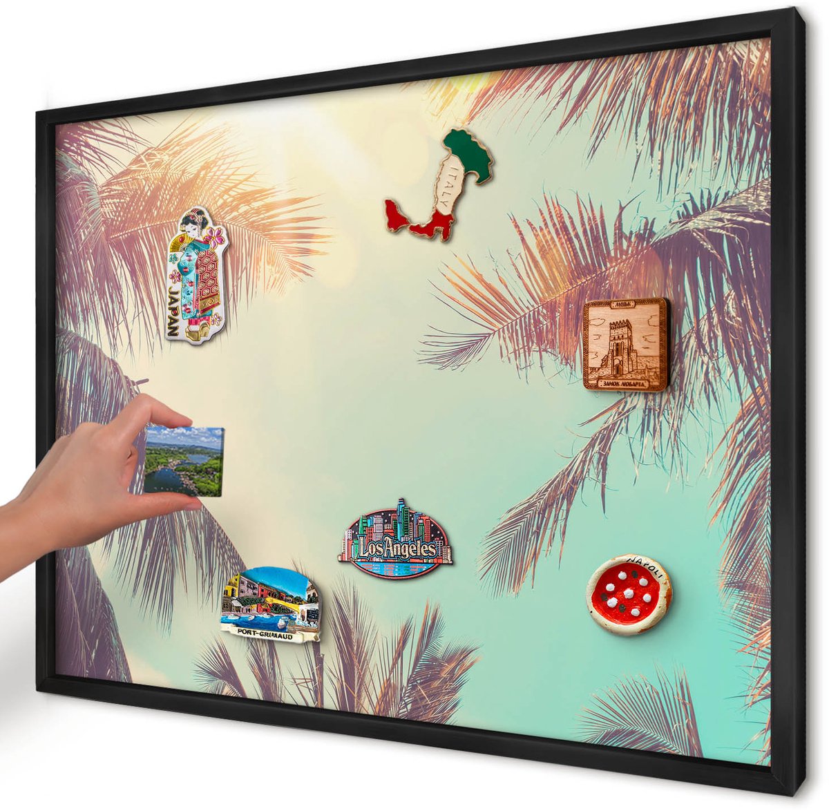 Artprintcave Turkoois Magneetbord mit Zwart Frame - 70x50 cm - Tropisch Paradijs Notitiebord - Vintage Magneetbord Voor Foto's - Natuur