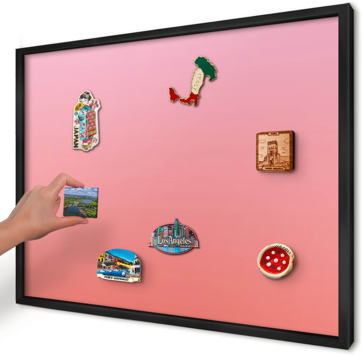 Artprintcave Roze Magneetbord mit Zwart Frame - 70x50 cm - Roze Oranje Magneet Bord mit Frame - Minimalist Magneetbord Voor Keuken - Achtergronden En Patronen