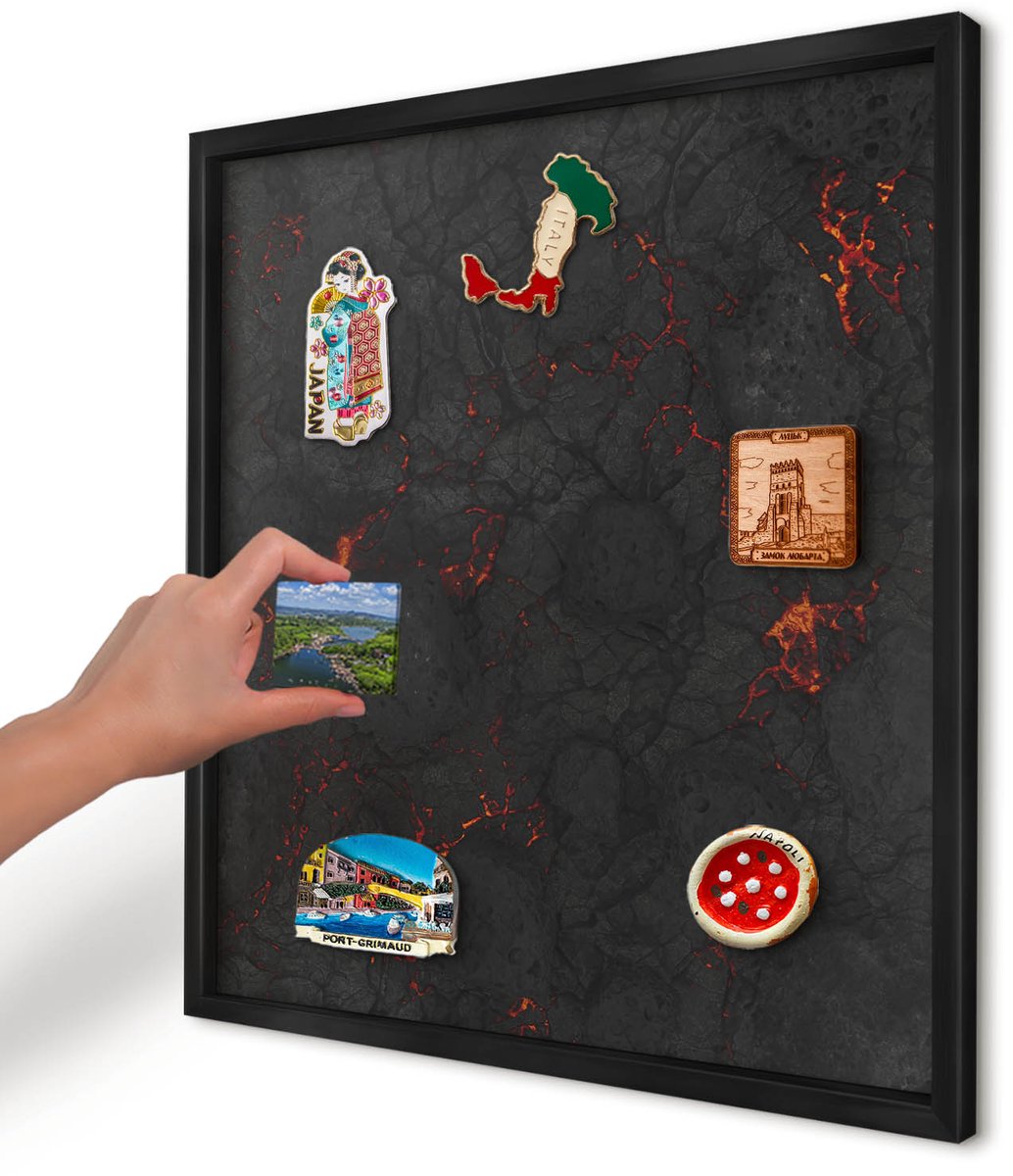 Artprintcave Zwart Magneetbord mit Zwart Frame - 50x50 cm - Vulkanische Lava Magnetisch Bord - Abstract Notitiebord - Natuur