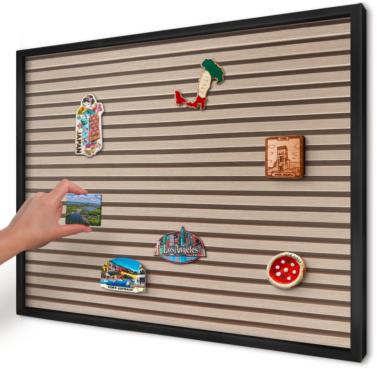 Artprintcave Beige Magneetbord mit Zwart Frame - 70x50 cm - Rustige Structuur Notitiebord - Minimalist Magneetbord Voor Keuken - Texturen