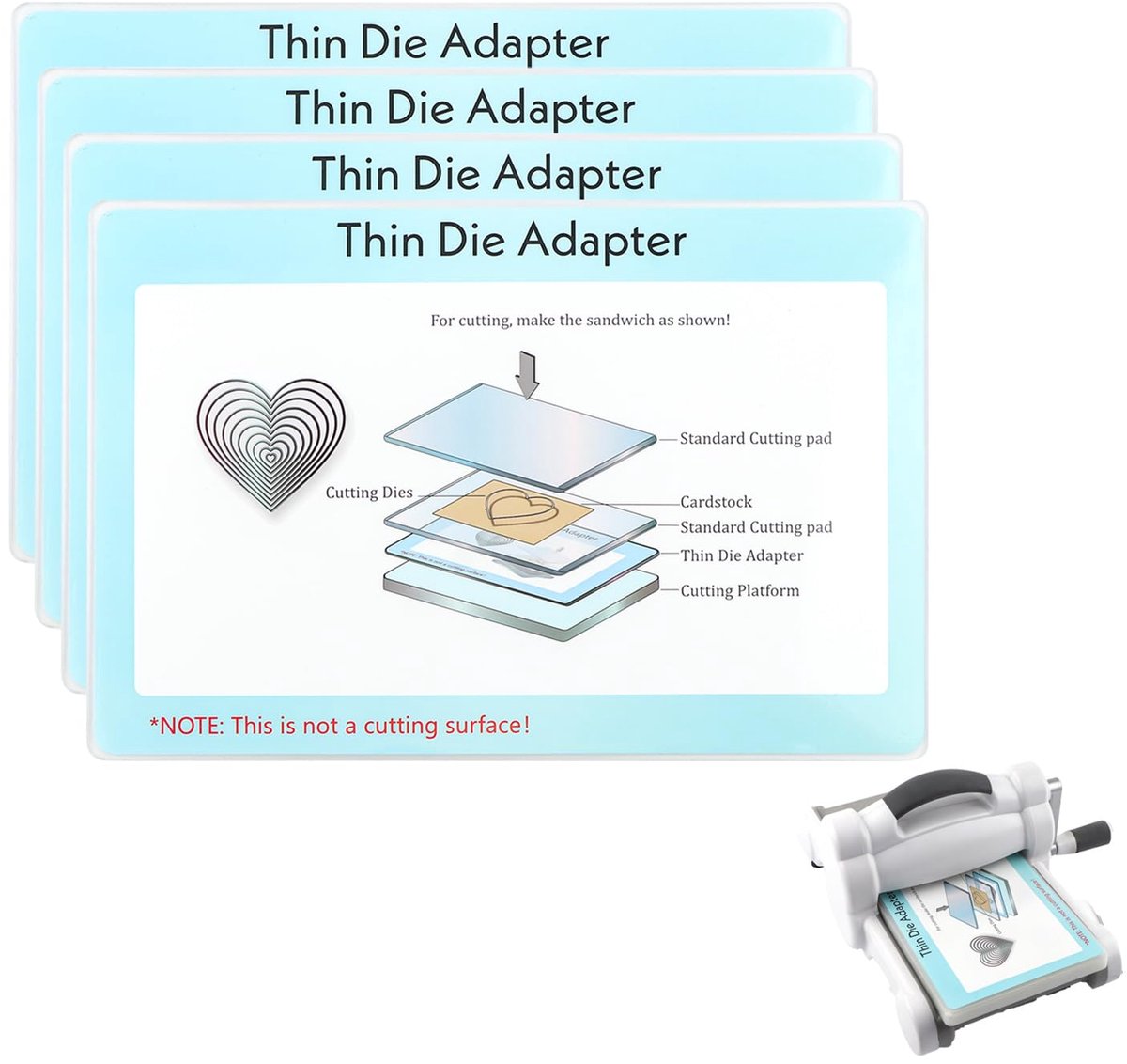 4 stuks dunne matrijsadapter voor stansmachine; PC Plastic Standaard Adapter Pad voor Dunne Wafer Matrijzen Verhoogt Snijvermogen Scrapbooking Stansplaat Adapter 9x6 inch (22,8 x 15,4 cm)