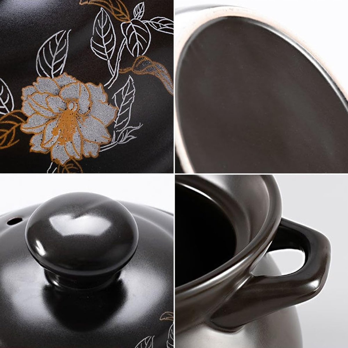 Keramische Stoofpot - Braadpan Rijstkoker - Gerechten Bereiden - Hittebestendig Materiaal - 2.5L - Zwart – foto 5