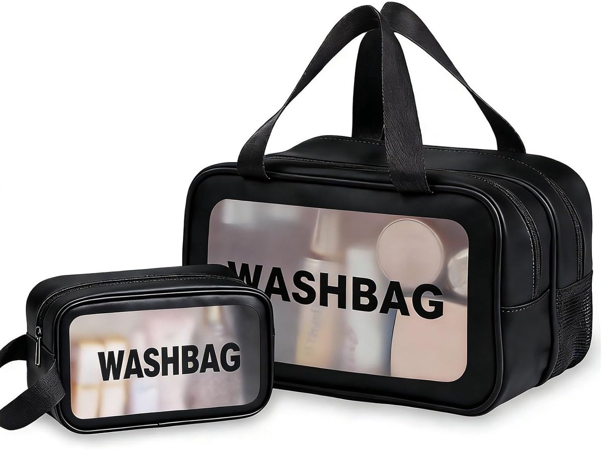 Toilettas set van 2 stuks - zwart - waterdicht - ideaal voor huidverzorging en reizen - ShopVlot
