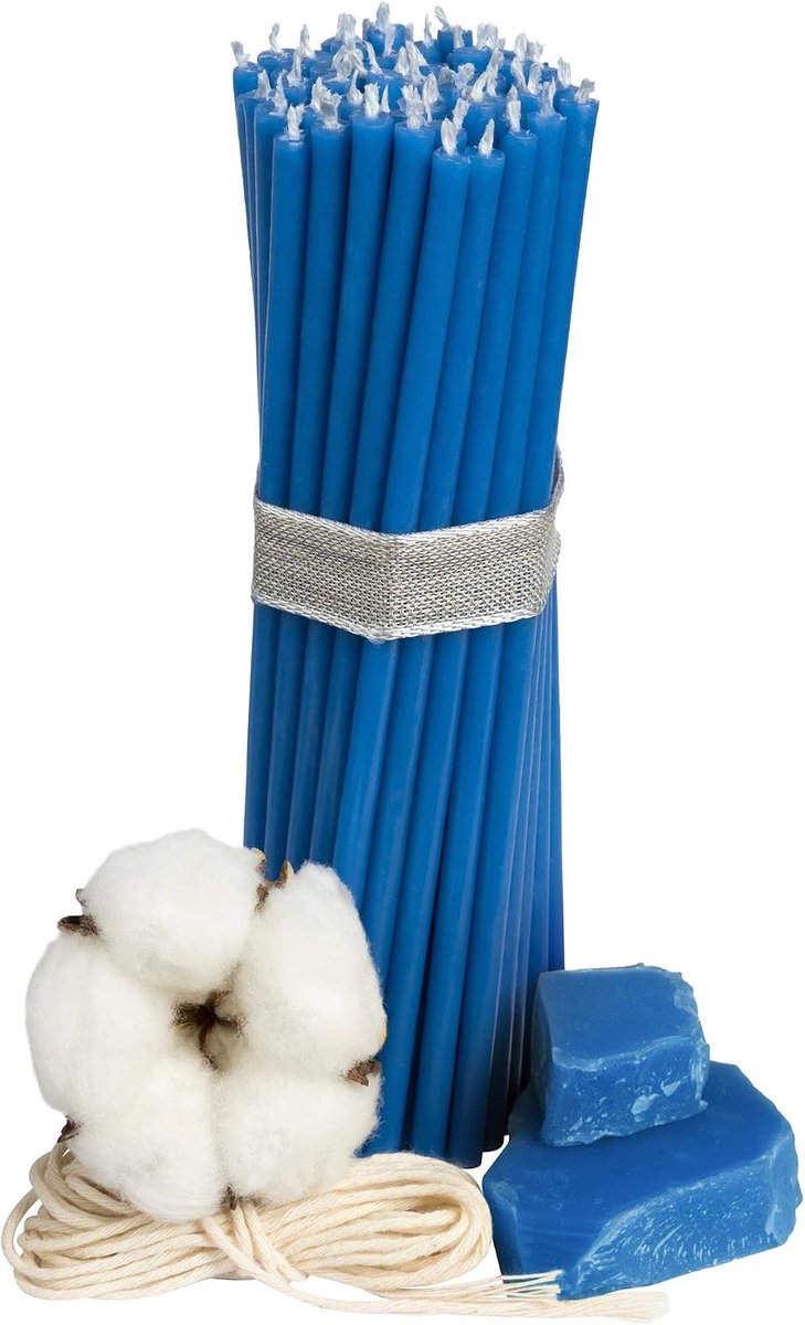 kaarsen van natuurlijke bijenwas, 20 stuks, 16 cm, 7 kleuren naar keuze, ideaal voor rituelen en meditatie (blauw)