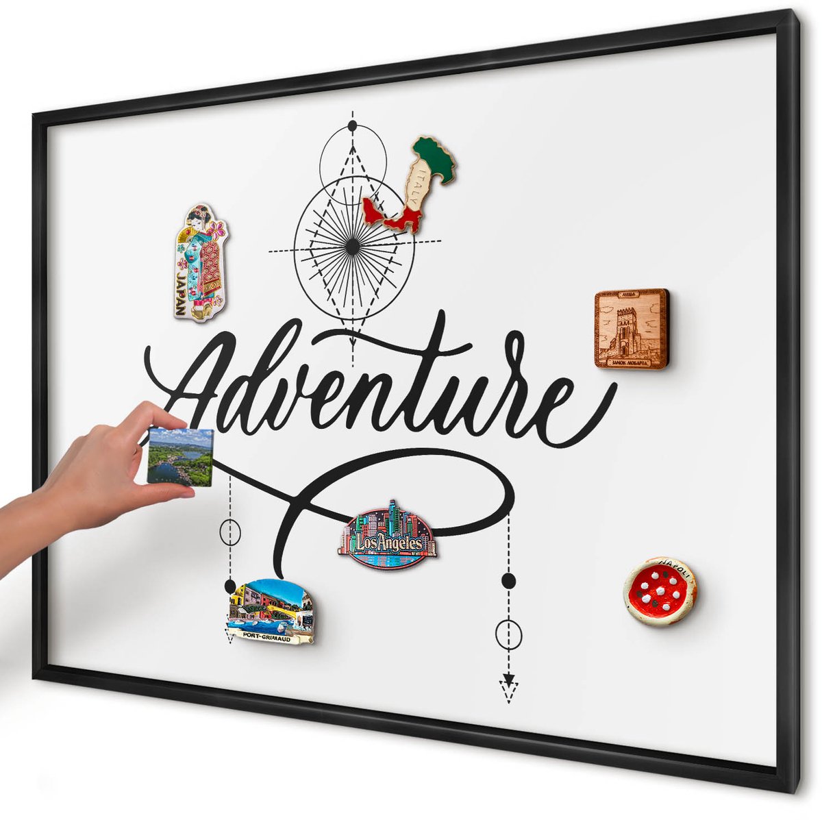 Artprintcave Wit Magneetbord mit Zwart Frame - 100x70 cm - Typografisch Avontuur Magneetbord Voor Foto's - Typografisch Bord Voor Magneten - Teksten