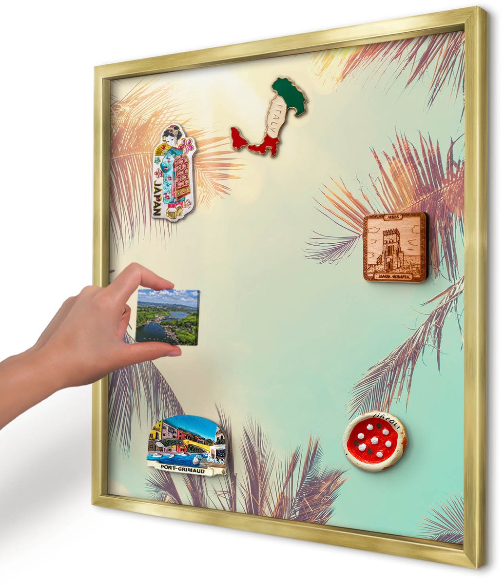 Artprintcave Turkoois Magneetbord mit Gouden Frame - 50x50 cm - Tropisch Paradijs Wandbord Magnetisch - Vintage Magneet Bord mit Frame - Natuur