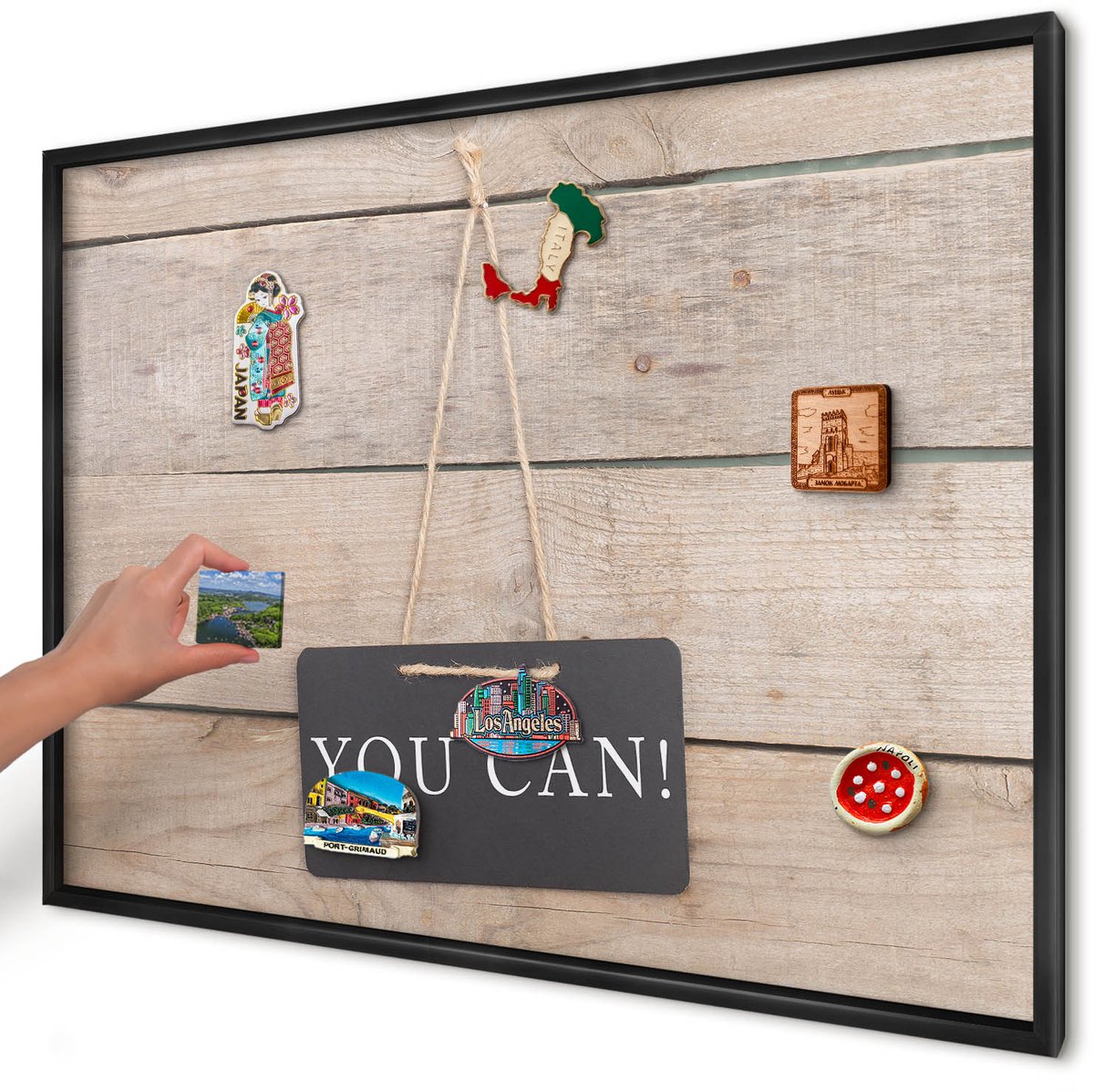 Artprintcave Beige Magneetbord mit Zwart Frame - 100x70 cm - Motivatie Elke Dag Magneet Bord mit Frame - Rustiek Magneetbord Voor Foto's - Teksten