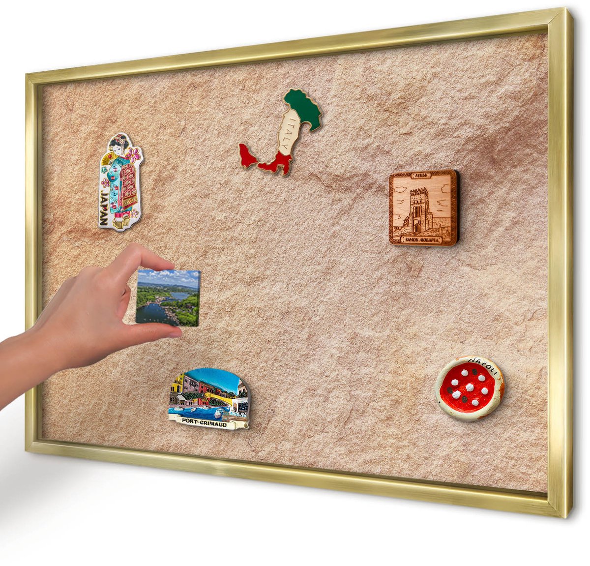 Artprintcave Bruin Magneetbord mit Gouden Frame - 60x40 cm - Steenstructuur Magneetbord Voor Foto's - Rustiek Notitiebord - Texturen