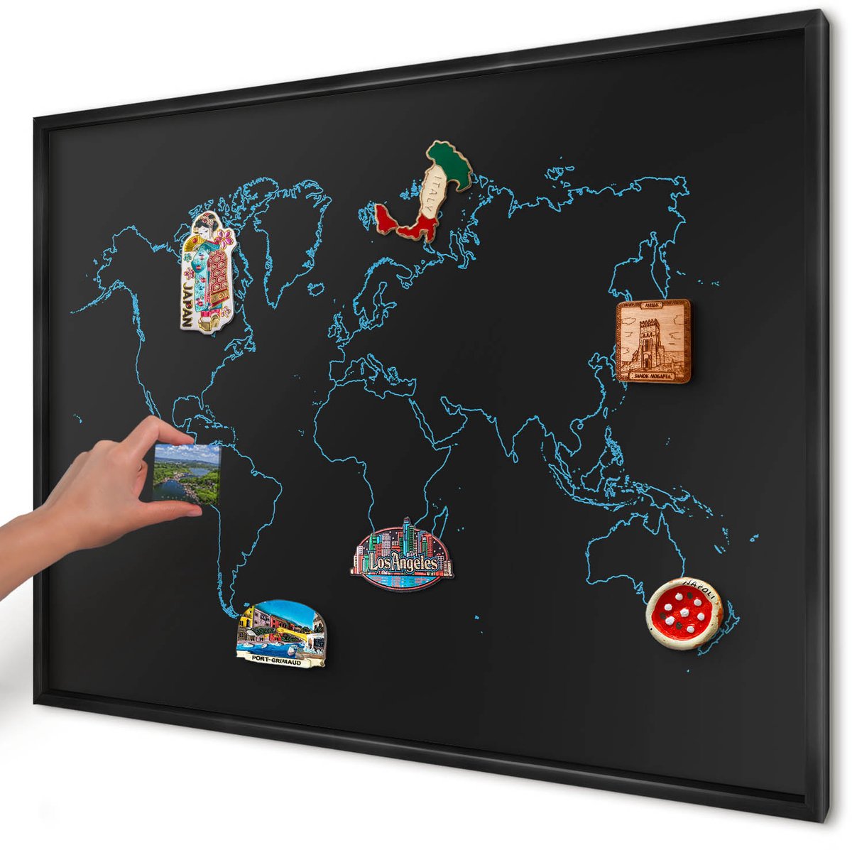 Artprintcave Zwart Magneetbord mit Zwart Frame - 100x70 cm - Wereldkaart Magnetische Organizer - Minimalist Magneet Bord mit Frame - Kaarten