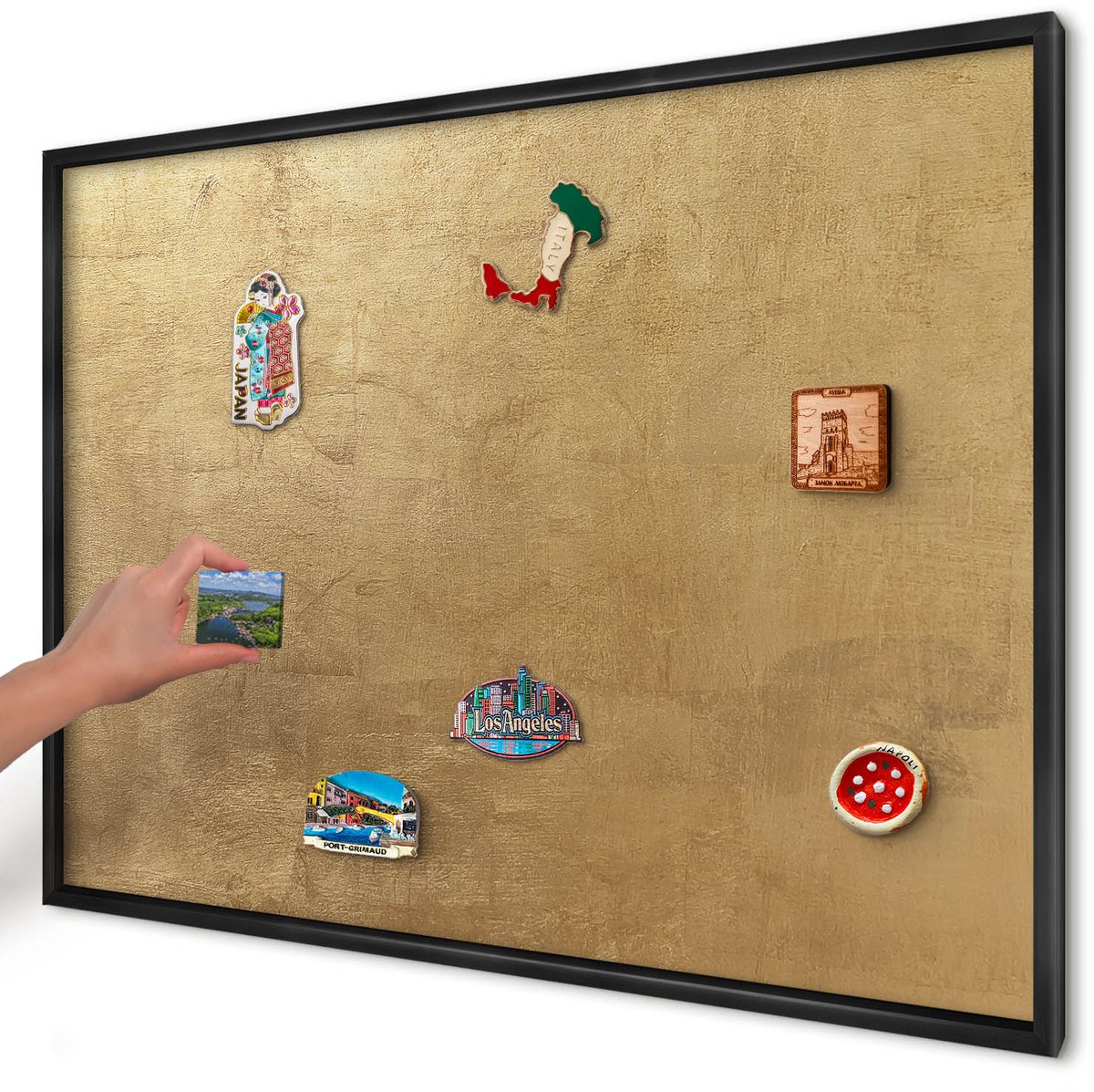 Artprintcave Geel Magneetbord mit Zwart Frame - 100x70 cm - Gele Textuur Memobord Keuken - Rustiek Bord Voor Magneten - Texturen