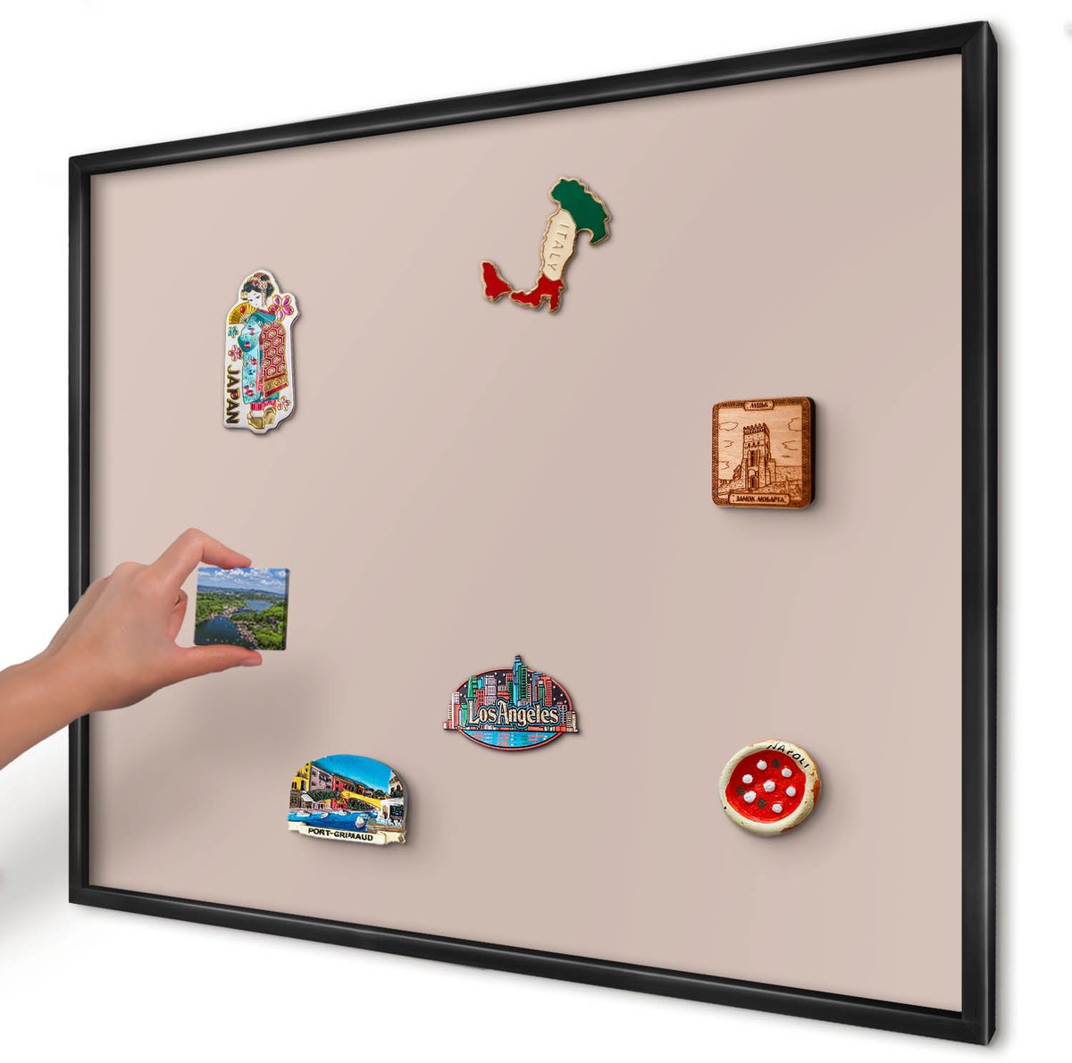 Artprintcave Roze Magneetbord mit Zwart Frame - 80x60 cm - Beige Roze Bord Voor Magneten - Minimalist Memobord Keuken - Achtergronden En Patronen