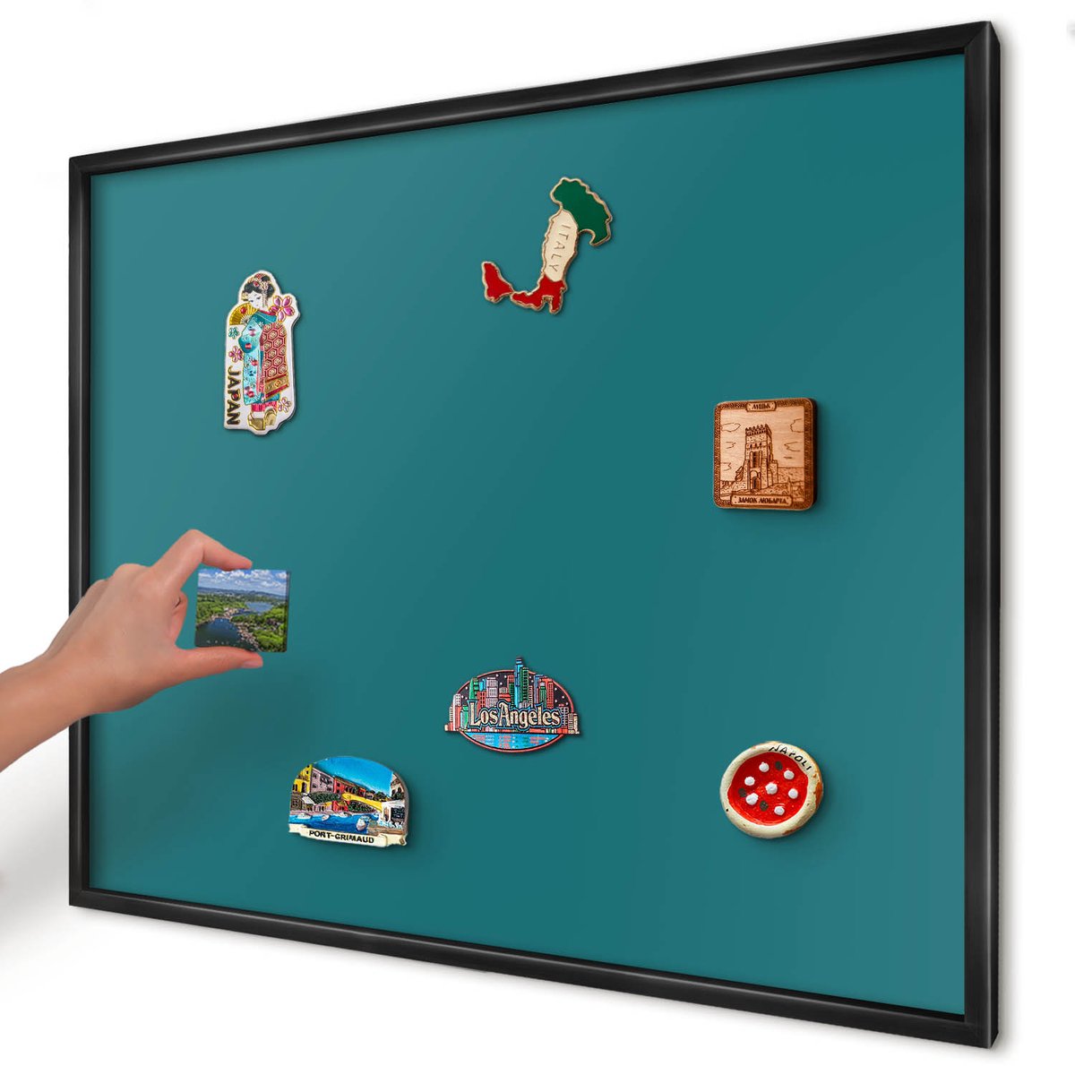 Artprintcave Turkoois Magneetbord mit Zwart Frame - 80x60 cm - Donker Turkoois Magneetbord Voor Foto's - Minimalist Bord Voor Magneten - Achtergronden En Patronen