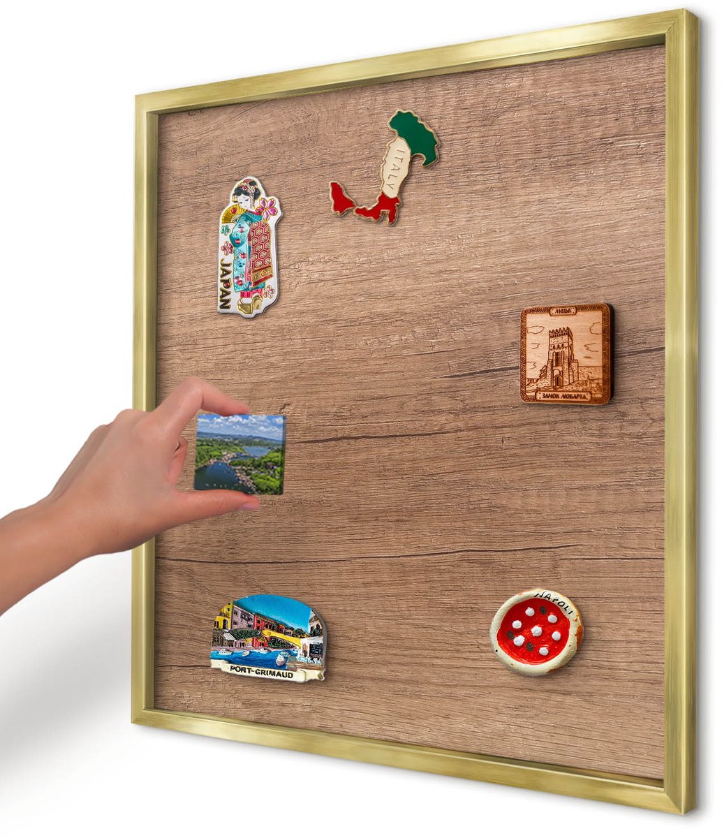 Artprintcave Bruin Magneetbord mit Gouden Frame - 50x50 cm - Houtstructuur Wandbord Magnetisch - Rustiek Magneet Bord mit Frame - Texturen