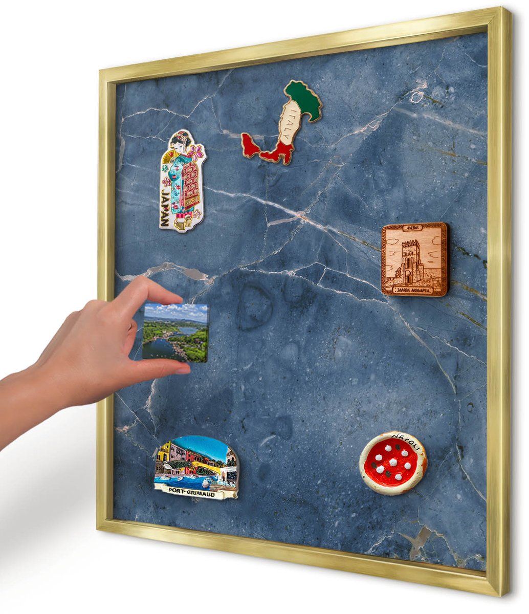 Artprintcave Marine Magneetbord mit Gouden Frame - 50x50 cm - Marmeren Elegantie Magnetisch Bord - Modern Magneetbord Voor Keuken - Texturen