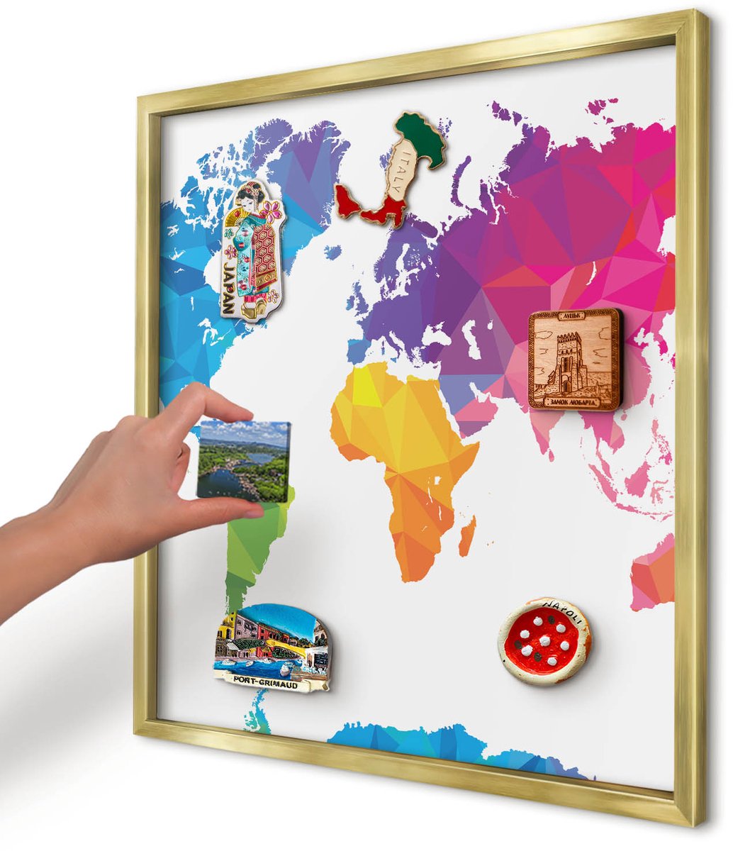 Artprintcave Blauw Magneetbord mit Gouden Frame - 50x50 cm - Kleurenkaart Bord Voor Magneten - Geometrische Notitiebord - Kaarten